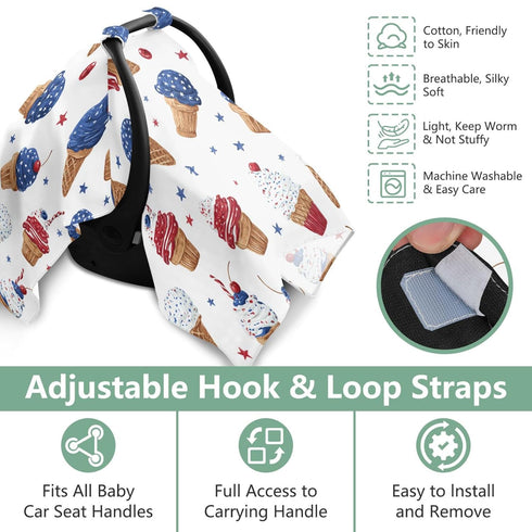 Mazeann Fourth July Ice Cream Car Seat Cover Baby Breathable Soft Infant Carseat Covers Canopies Babies Carrier Covers