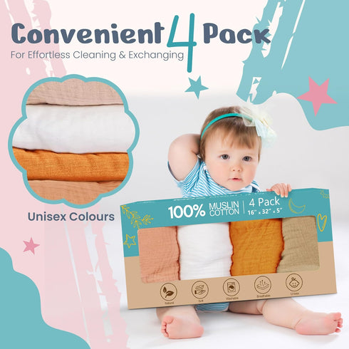 100% Muslin Changing Pad Cover Pack of 4 - 32x16 Ultra Soft Baby Changing Pad Covers for Girls and Boys - Easy Wash
