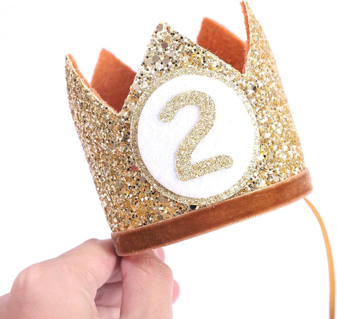 Baby Crown for 2nd Birthday - Second Birthday Party Decoration, Glitter Crown Hat