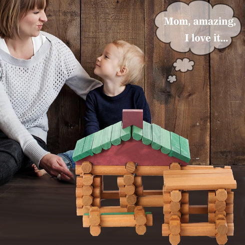 90 Set, 3 4 5 6 Wondertoys Pieces Classic Wood Cabin Logs Building Log Toy for Children, Farm House Construction