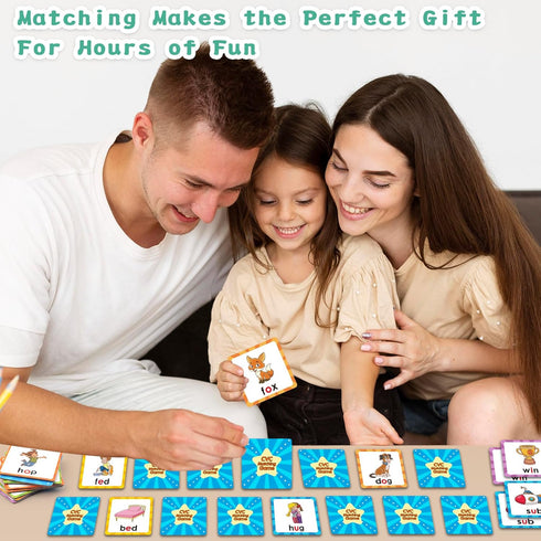 CVC Words Matching Game for Toddlers 3-5, Memory Games for Kids Ages 4-8, Phonics Card Game Flash Cards