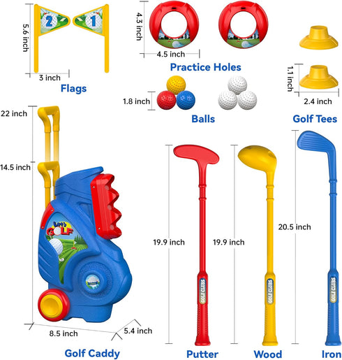 Set, 1 2 3 4 Liberry Toddler Golf Upgraded Kids Golf Cart with Unique Shoulder Strap Design, Indoor Outdoor Sports Toys