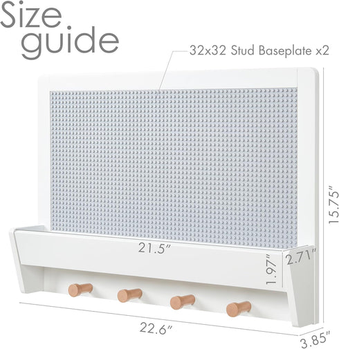 2 1 UTEX in Building Block Wall Panel for Kids with Shelf and Hooks, Wood Wall Shelf for Playroom, Nursery