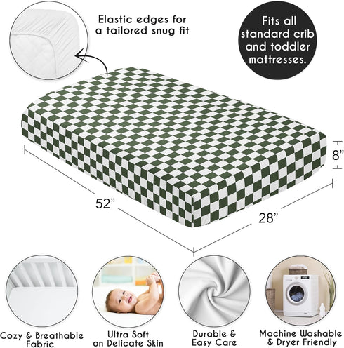 Sweet Jojo Designs Fitted Baby Crib Sheets (Green Gingham Checkered) for Boys or Girls, Infant Nursery, Toddler Room