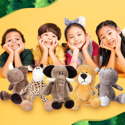 HyDren 10 Pcs Safari Stuffed Animals Plush Jungle Toys for Girls Boys, Elephant, Giraffe, Lion, Tiger, Monkey, and More