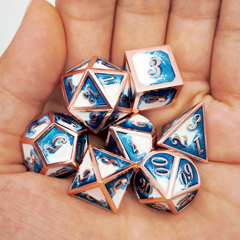 Haxtec Metal DND Dice Set, Copper Blue White D&D Dice with Leather Bag for Dungeons and Dragons RPG