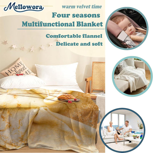 Mellowora 50"x40" Breakfast Butter Pancakes Blanket, Funny Realistic Food Dessert Throw Blanket for Kids, Cheese Plush