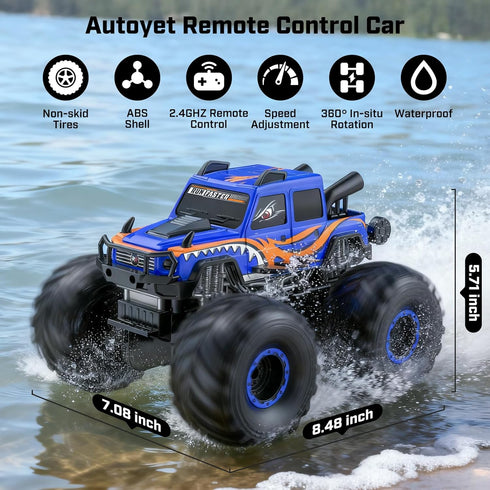 6+, 4X4 2.4GHz 1/18 WayEee Remote Control Car Toys for Kids RC Car Waterproof Monster Truck Toys, Amphibious Pickup