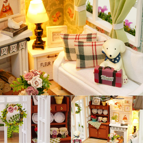 1:24 TuKIIE DIY Miniature Dollhouse Kit, Scale Wooden Mini Doll House Accessories with Furniture for Kids Teens