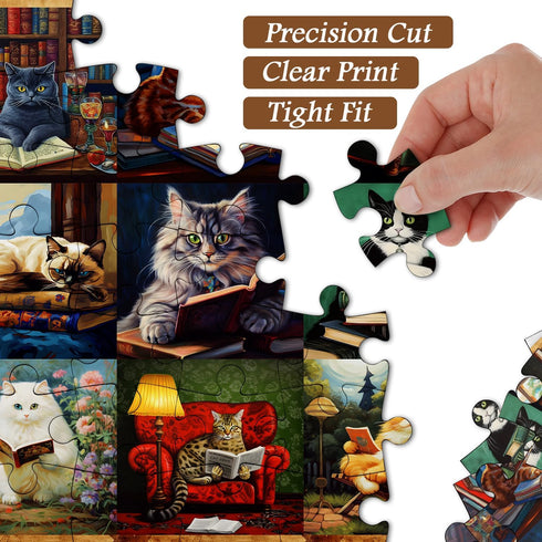 PICKFORU Vintage Cat Puzzles for Adults 1000 Pieces, Funny Cat Books Collection Retro Animal Puzzle