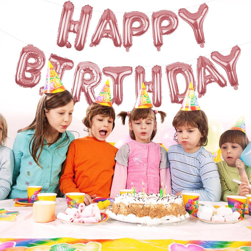 Happy Birthday Balloons Banner - Rose Gold 16 Inch Mylar Foil Letters | Inflatable Party Decor for Kids and Adults |
