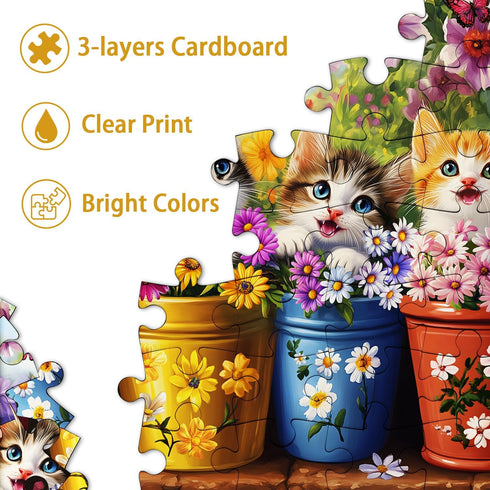 PICKFORU 1000 Cat Puzzles for Adults Pieces, Colorful Animals Jigsaw Puzzles Kitten Butterfly, Difficult Flower Plant