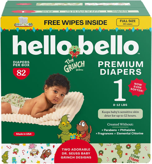 Hello Bello Dr. Seuss Baby Grinch Premium Diapers, Size 1 (8-12 lbs),