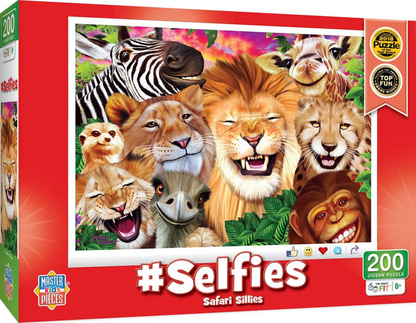 Masterpieces 200 Piece Jigsaw Puzzle for Kids - #Selfies Safari Sillies - 14"x19"