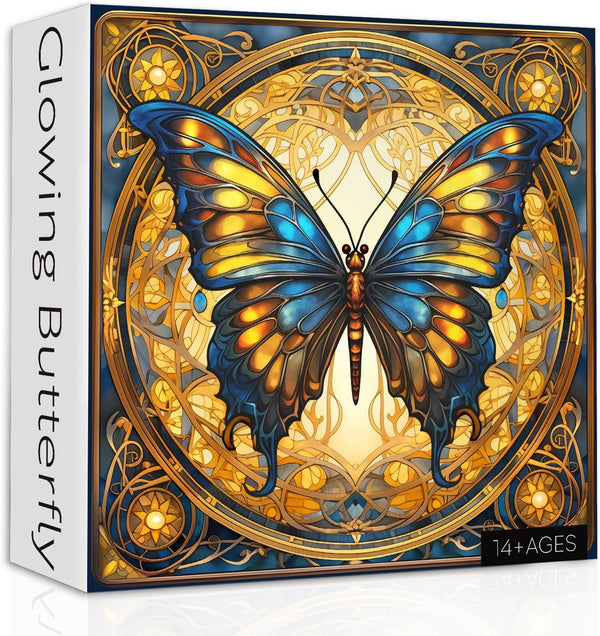 Vintage Butterfly Puzzle 1000 Pieces, Stained Glass Butterflies Jigsaw Puzzle, Retro Decor for Adults