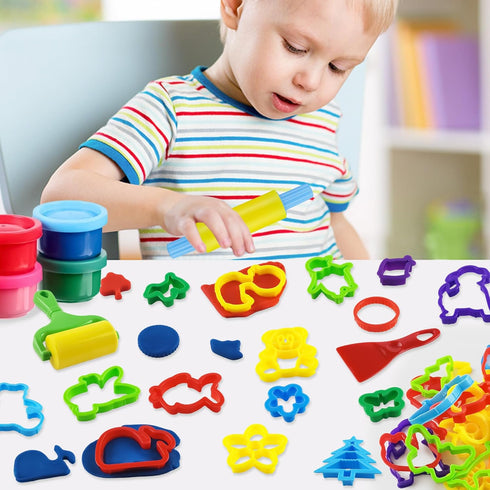 Playdough Tools with 40 Pcs Plastic Animal Shapes Cutters, 3 Pcs Basic Play Dough Tools