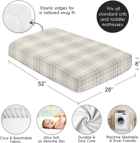 Sweet Jojo Designs Fitted Baby Crib Sheets (Taupe Plaid) for Boys/Girls, Infant Nursery, Toddler Room - Standard Size