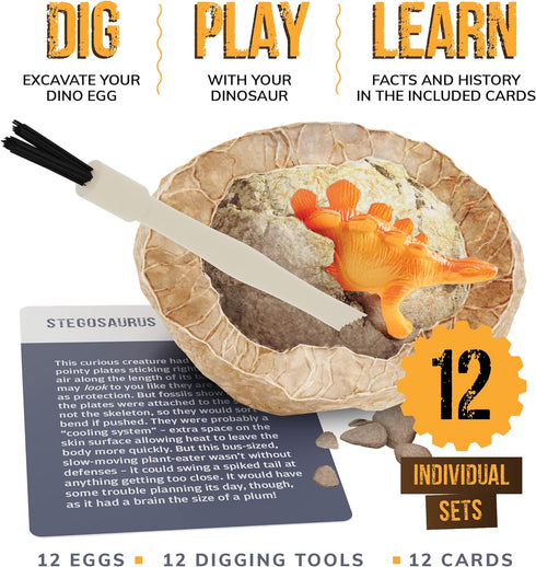 Easter Dig a Dozen Dino Egg Dig Kit for Kids - 12 Eggs & Surprise Dinosaurs, Educational STEM Activities Gift