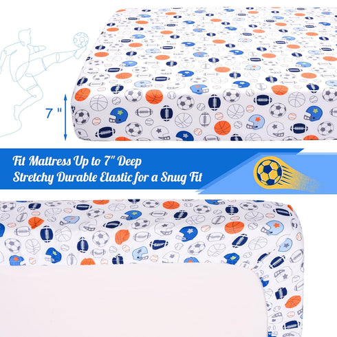 1 Pack Crib Sheet - Sports Theme Nursery Bedding Sheet - Footballs Printed Standard Size Infant Bed Sheet Basketball