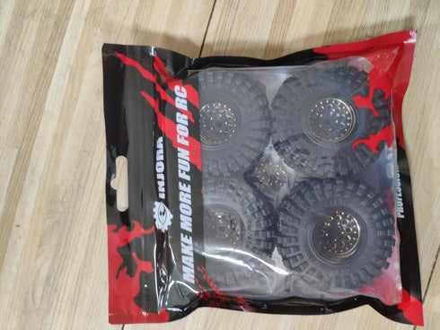 INJORA Black Coating Brass 1.0 Beadlock Wheel Tires Set for Axial SCX24 AX24 TRX4M FCX24 Upgrade 1/24 1/18 RC Crawler