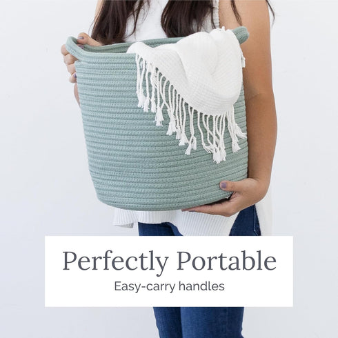 Natemia Extra Large Woven Storage Basket (20" x 20" x 14") - Baby Storage, Toy Organizer, Blanket Basket, Rope Baskets