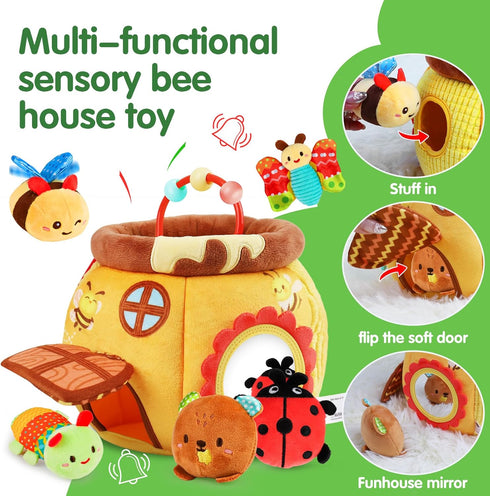 6-12 5 6 7 8 9 10 0-2 Thremhoo Baby Toys Months - Soft Beehive with Stuffed Animals, Rattle, Crinkle, Mirror
