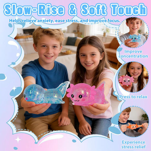 Puffwize Focus(3color) Axolotl Squishy Toy, Cute Slow Rising Fidget Toy for Stress Relief, Soft Squeeze Sensory Toy