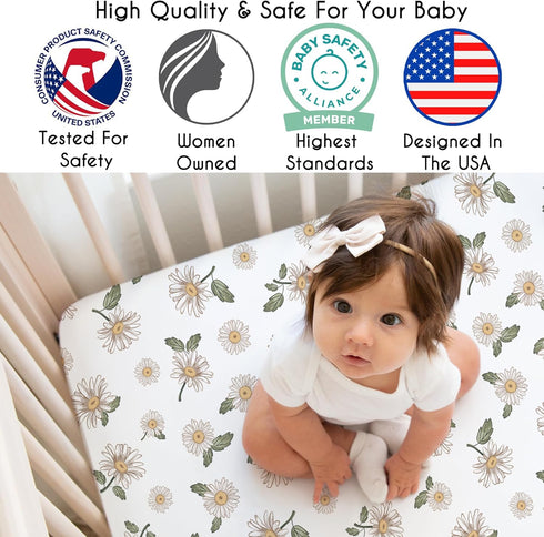 Sweet Jojo Designs Fitted Baby Crib Sheets (Vintage Daisy Floral) for Girls, Infant Nursery, Toddler Room - Standard