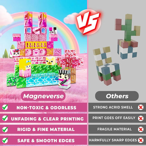 100 Sets, 3 4 5 6 7 8-12 Magnetic Blocks - PCS Transparent Magnetic Building Block for Kids, Pink Princess Castle