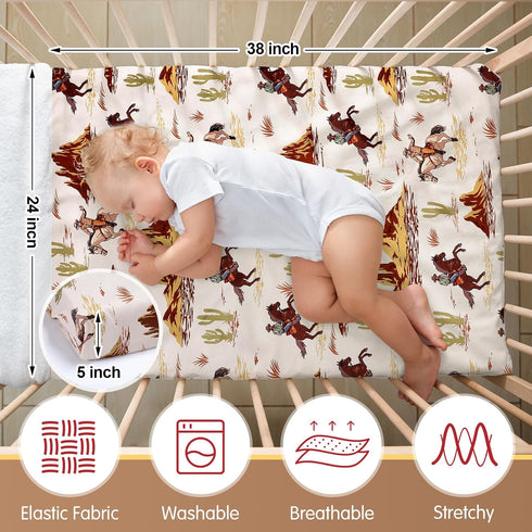 Mindsoft 2 24 38 Set Pack Pcs x in Western Cowboy Infant Crib Sheets Mini Portable Crib Sheet Newborn Bedding Nursery