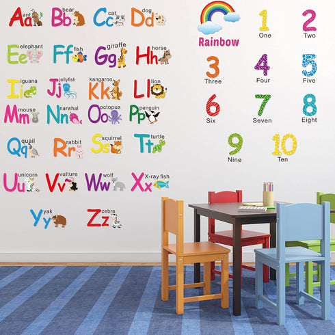 6 Sheets Alphabet Wall Decals for Classroom, Color Weather Learning Educational Stickers, Peel and Stick for Kids' Rooms