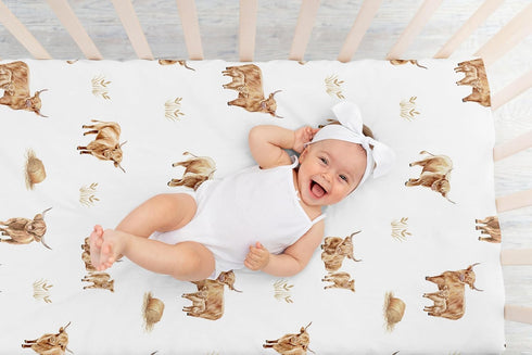 Sweet Jojo Designs Fitted Baby Crib Sheets (Boho Highland Cow) for Boys or Girls, Infant Nursery, Toddler Room