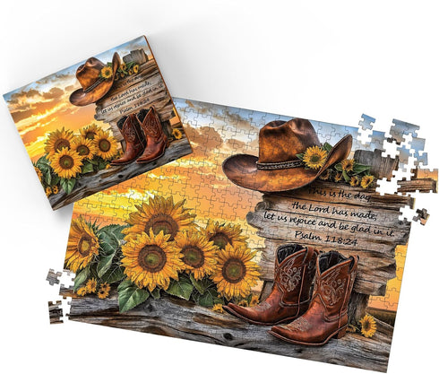 STYISHANG 500 Sunset 20.47x14.96 inches, 1:1 Puzzles for Adults Pieces, Cowboy Hat and Cowboy Boot Jigsaw Puzzles