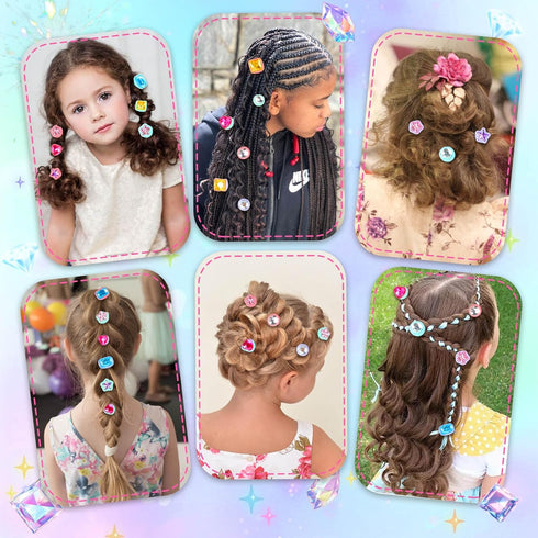 24 3 4 5 6 7 8 Aooess Hair Gem for Girls Styling Tool Kit: Hair Gem Stamper Reusable Rhinestones, Gems Stapler