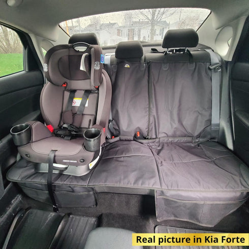 3 4Pockets Car Seat Protector, Under Child Car Seats Cover | Waterproof, Functional Rear Belts, Baby Carseat Cushion