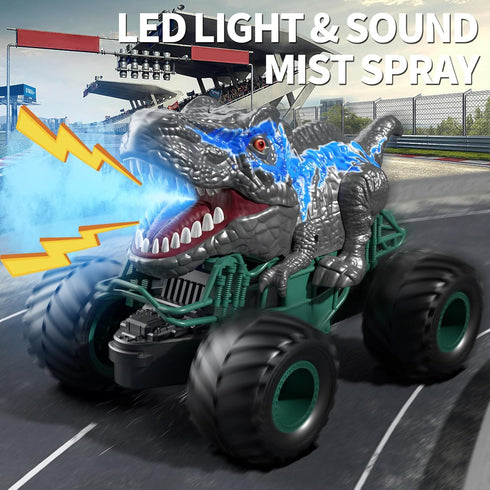 Bennol 2.4GHz Dinosaur Remote Control Car Toys for Kids Boys 4-12, RC Car with Light, Sound, Spray for Indoor Outdoor