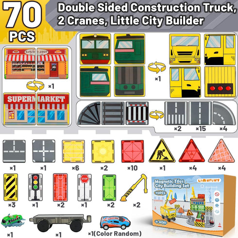 70Pcs 3-5 4-8 8-12 Set 2 LionFuny Magnetic Tiles Magnetic Building Blocks, Building Toys for Kids Ages Toddlers STEM