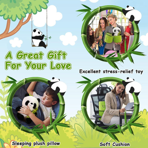 Emoin Panda Stuffed Animals 11.8 Inch Bamboo Plush Toy, Panda Pillow, Plush Panda Bear Doll Gifts for Boys Girls