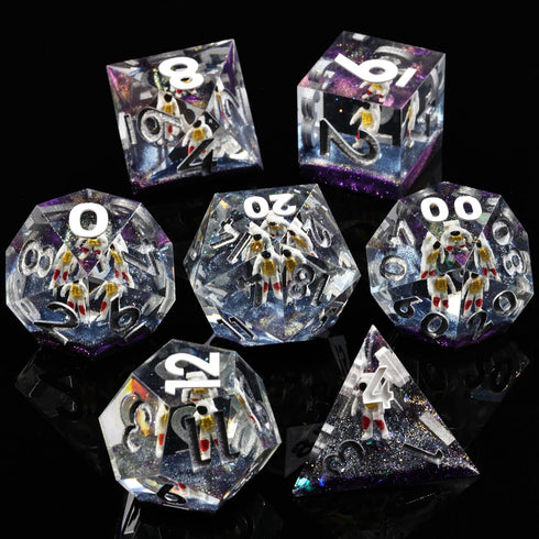 DND Sharp Edge Polyhedral Dice Set, Mini Planet Dice for Dungeons and Dragons, Handmade Peachy Galaxy