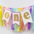 1st Pastel Rainbow High Chair Banner - Sweet One Highchair Banner Birthday, Pastel Rainbow Ribbon Garland, First