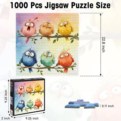 1000 6 22.8x22.8 Funny Birds Piece Puzzle for Adults, Puzzles with Letters on Back, Cute Cartoon Birds Pastel