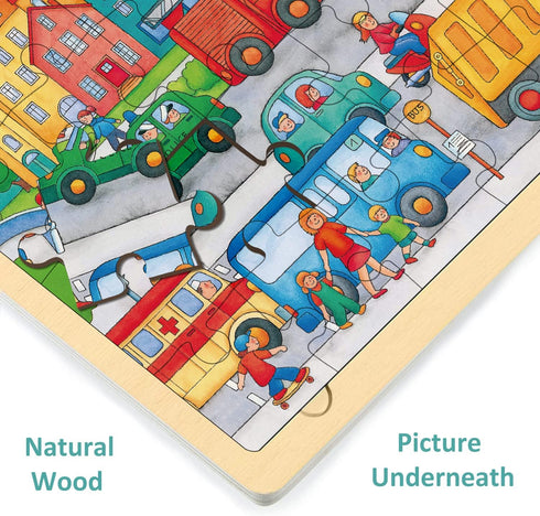 Wooden Puzzle for 3 Year Old, 24 Piece Traffic Theme Puzzles for Kids Ages 3-5, Unique Shape Jigsaw