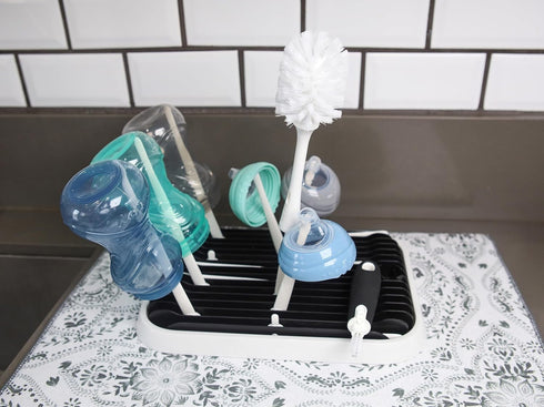 Set Set Priver Complete Baby Bottle Care Bundle - Drying Rack, Dish Mat, Bottle Brush - Efficient Baby Bottle Care
