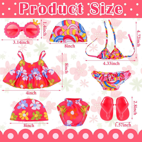 Kajaia 8 Pcs Doll Swimsuit, 18 Inch Doll Clothes and Accessories, Bikini, Dress, Flip Flops, Hat Outfit