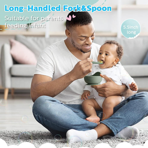 6 Pieces Silicone Baby Feeding Forks and Spoons Set - Self Feeding Supplies for Over 6 Months Babies (Nature Color)
