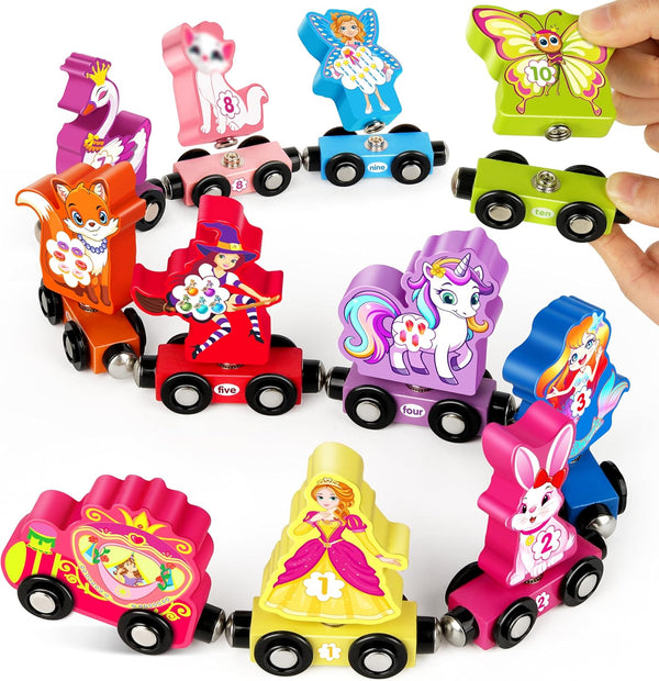 Helsort Wooden Number Train Set for Toddlers, Magnetic Unicorn Trains Toys, Numbers Matching