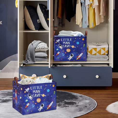Astronaut Nursery Basket Laundry Hamper,Space Storage Basket with Inspirational Quotes, Planets Boy Room Decor Toy Box