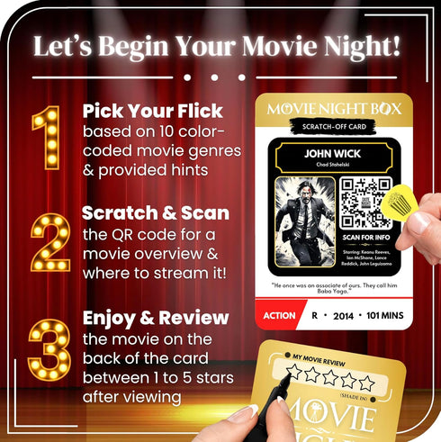Movie Night Box: Top 100 Scratch-Off Movies & Hidden Gems, Perfect Entertainment for Couples and Families