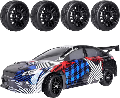 4-Pack 1:10 Scale RC On-Road Racing Tires and Wheels with Foam Inserts, 12mm Hex Hub Fits Traxxas Redcat Tamiya TT-02