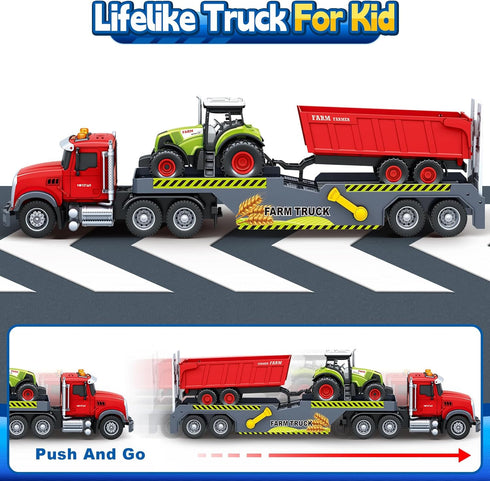 3 4 5 6 7 21" Bstoyder Toddler Boy Toys for Years Kids, Semi Flatbed Truck Toy with a Farm Truck, Friction Powered
